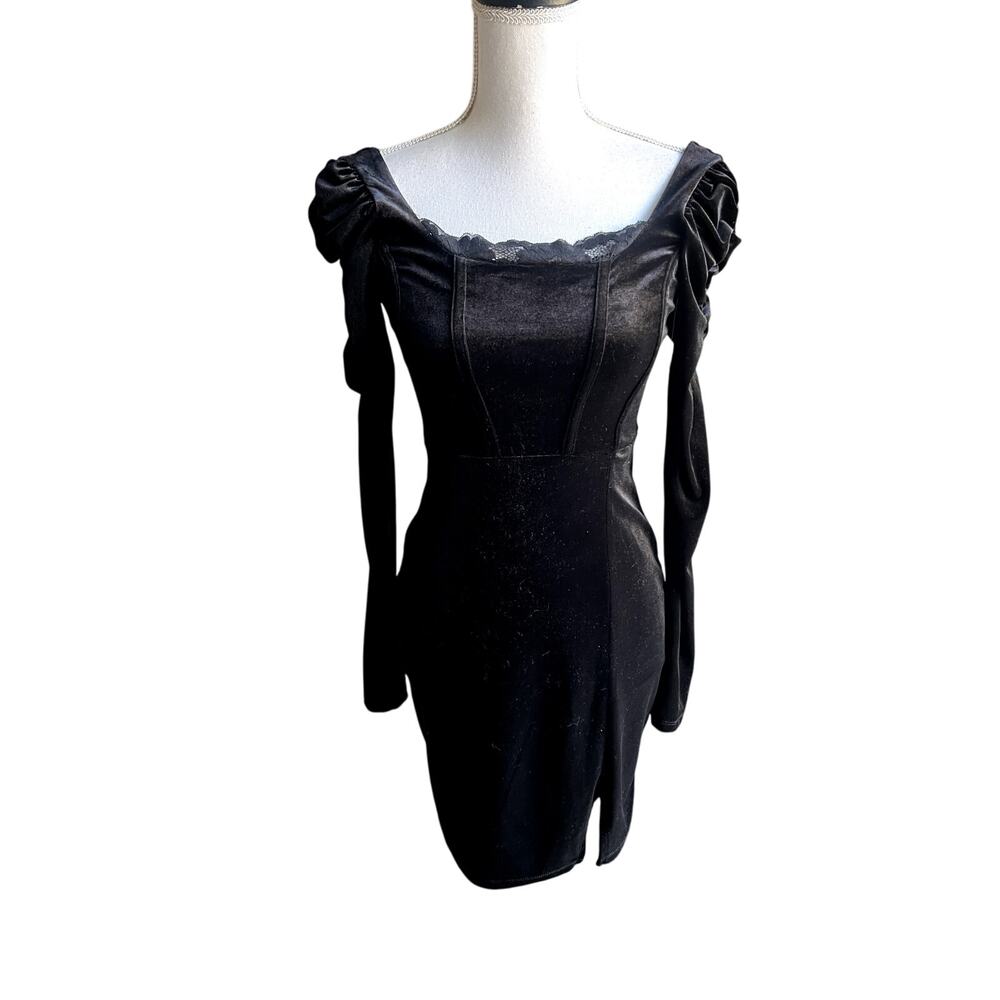 NWT black velvet whimsigoth romantic mini dress size XS